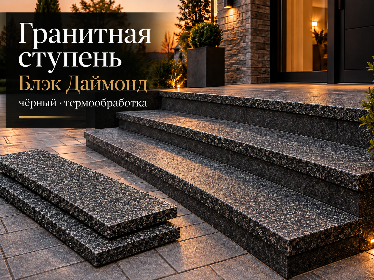 Гранитная ступень Black Diamond: термообработка и применение