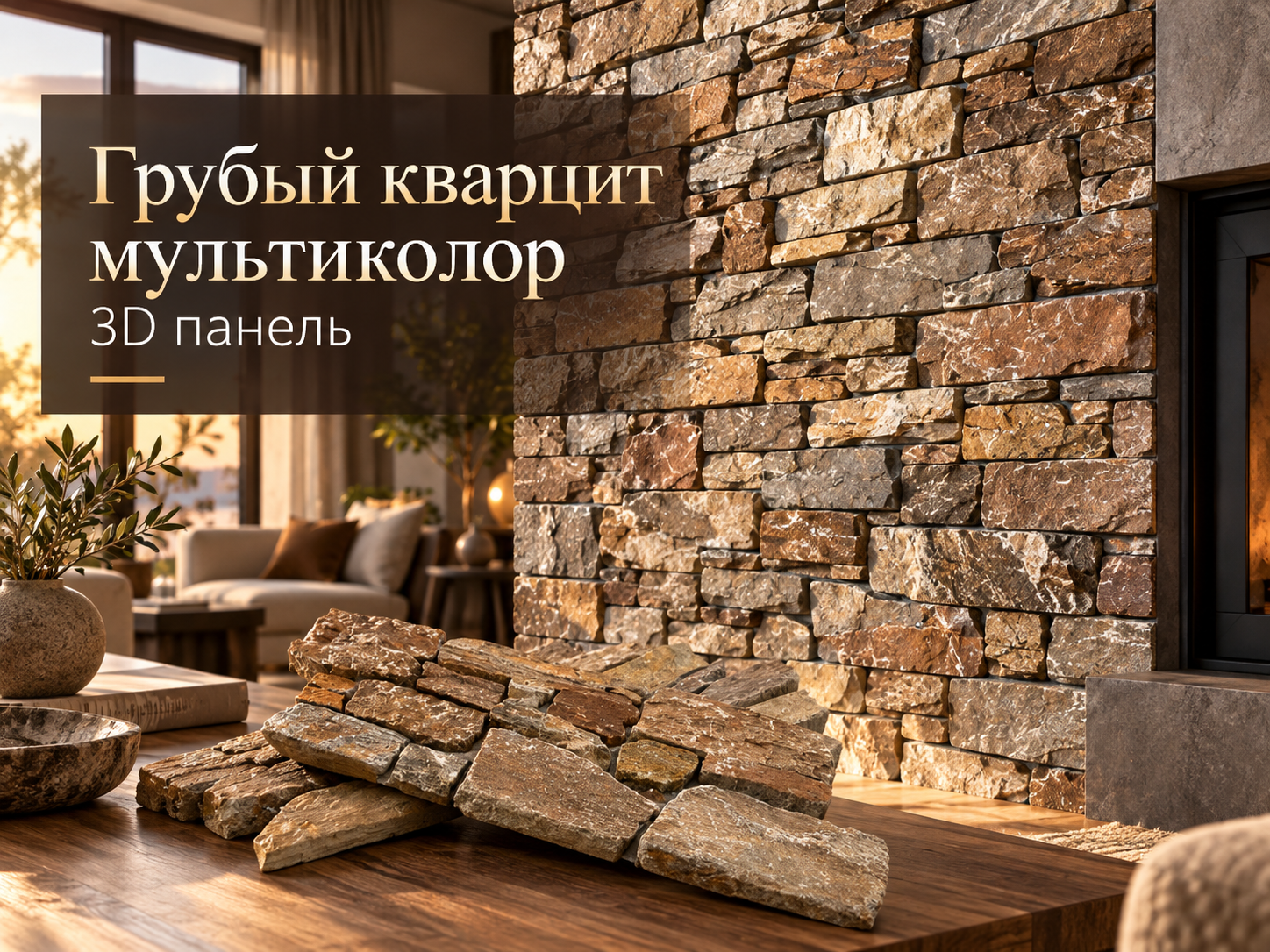 Грубый кварцит мультиколор: 3D-панели для облицовки