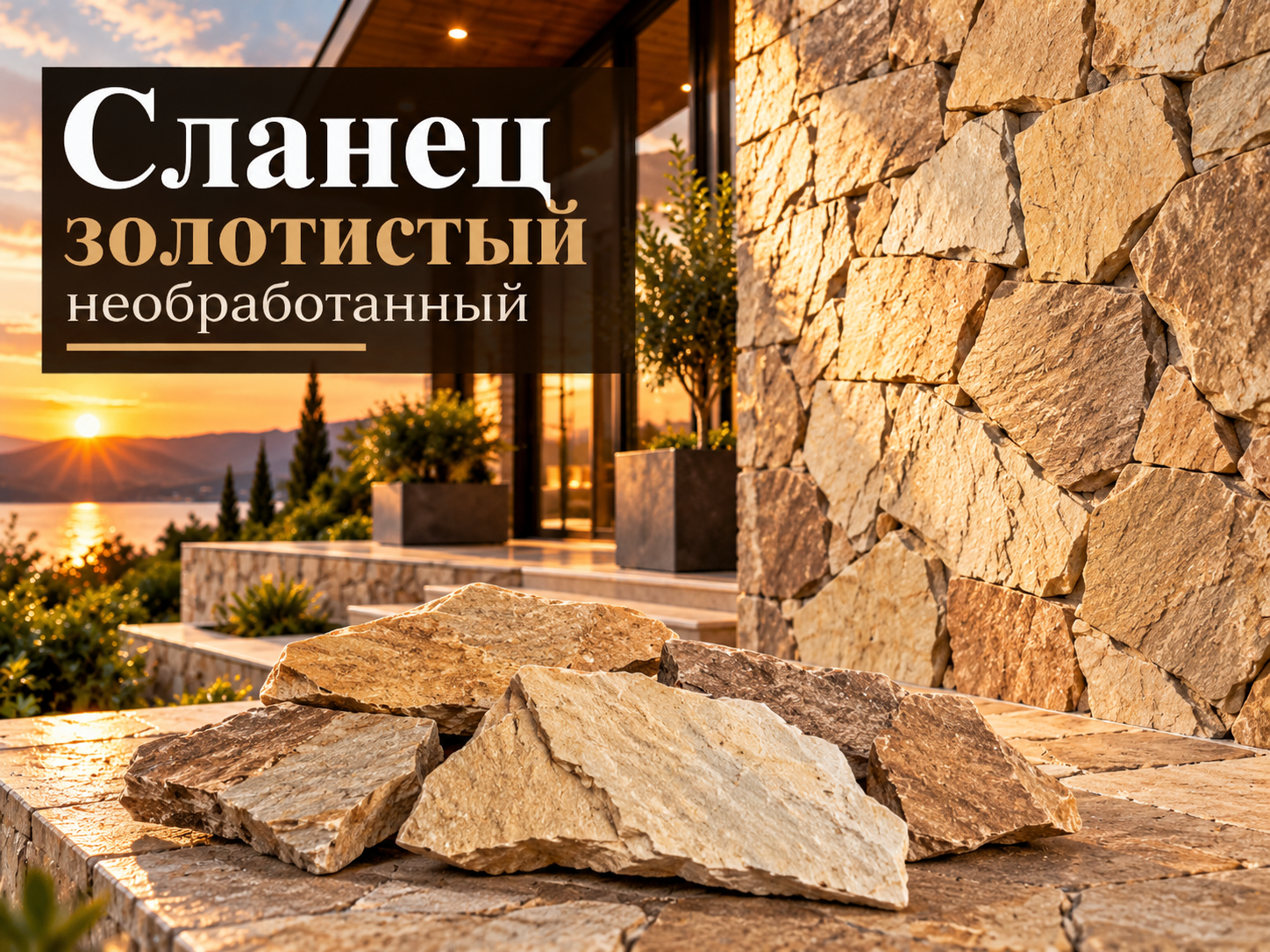 Золотистый сланец необработанный: природный камень для отделки и участка